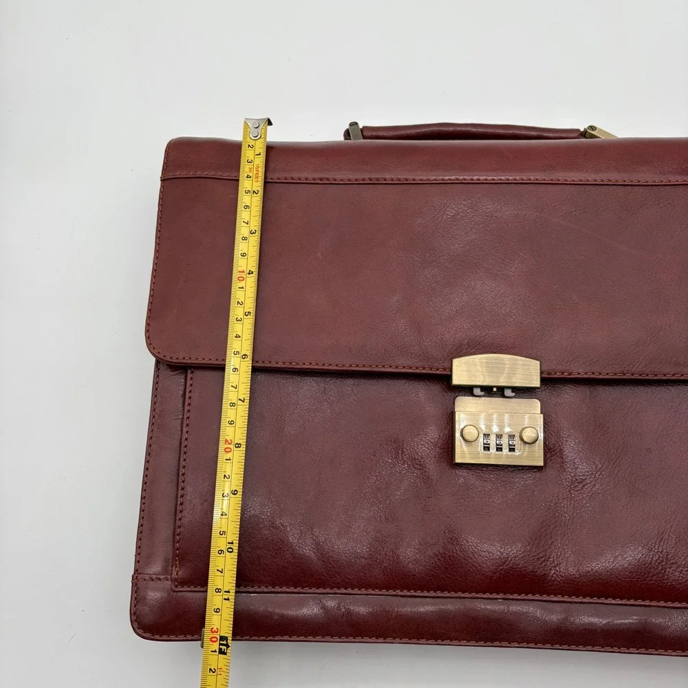 Passage2 brown Leather Briefcase Accordion Messenger bag Combination Lock Brass